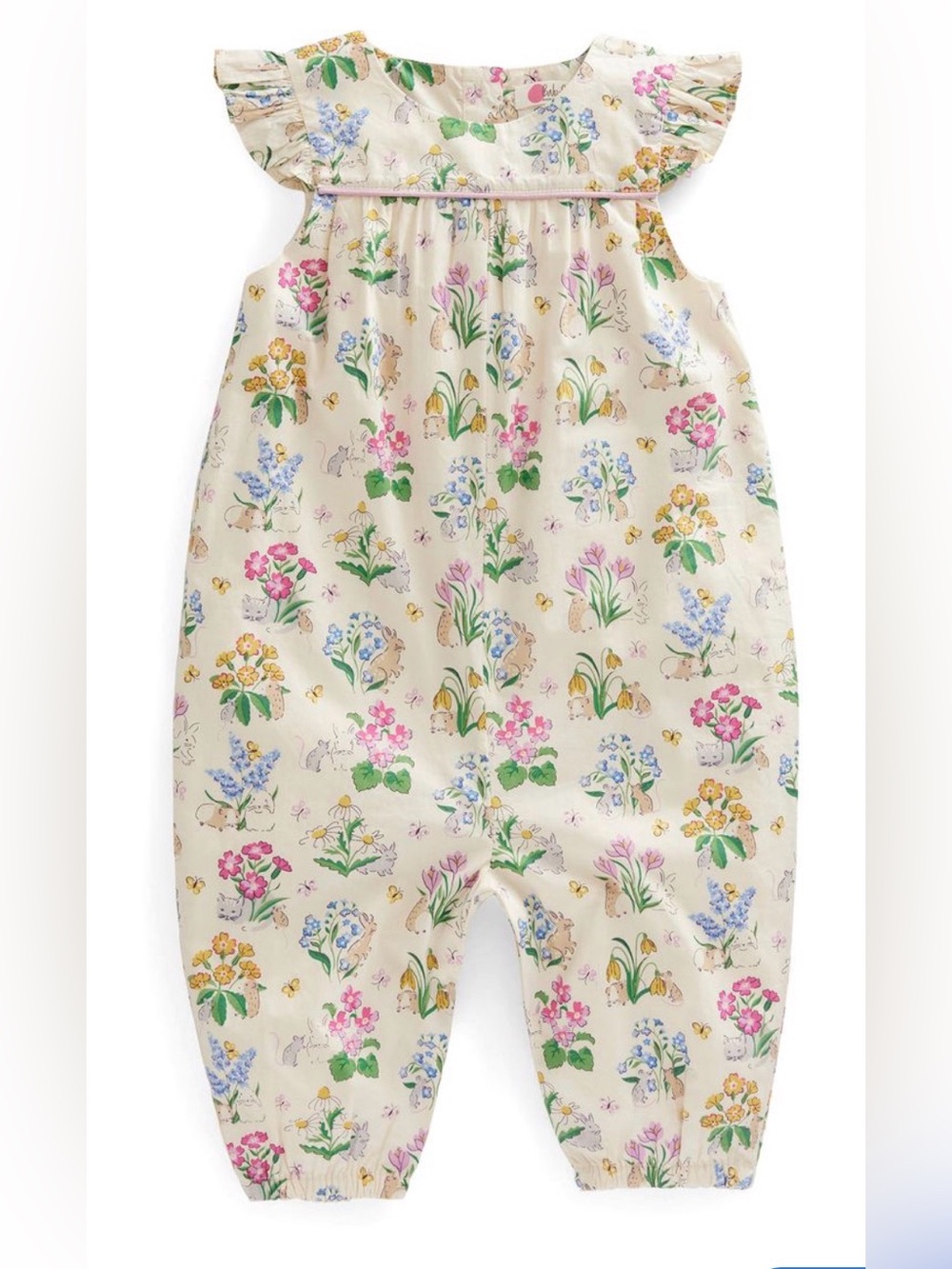 Baby Boden Cream Romper with Pink, Yellow and Green Floral Print